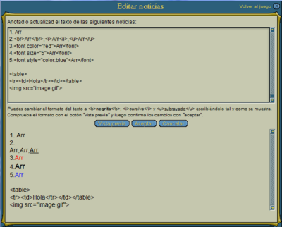 Un ejemplo de formato HTML al editar las noticias en tiendas o casas.