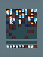 The player drags a block down: the "blow" piece follows.