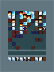 The empty space left is filled up by the other pieces falling. New pieces fall from the top.